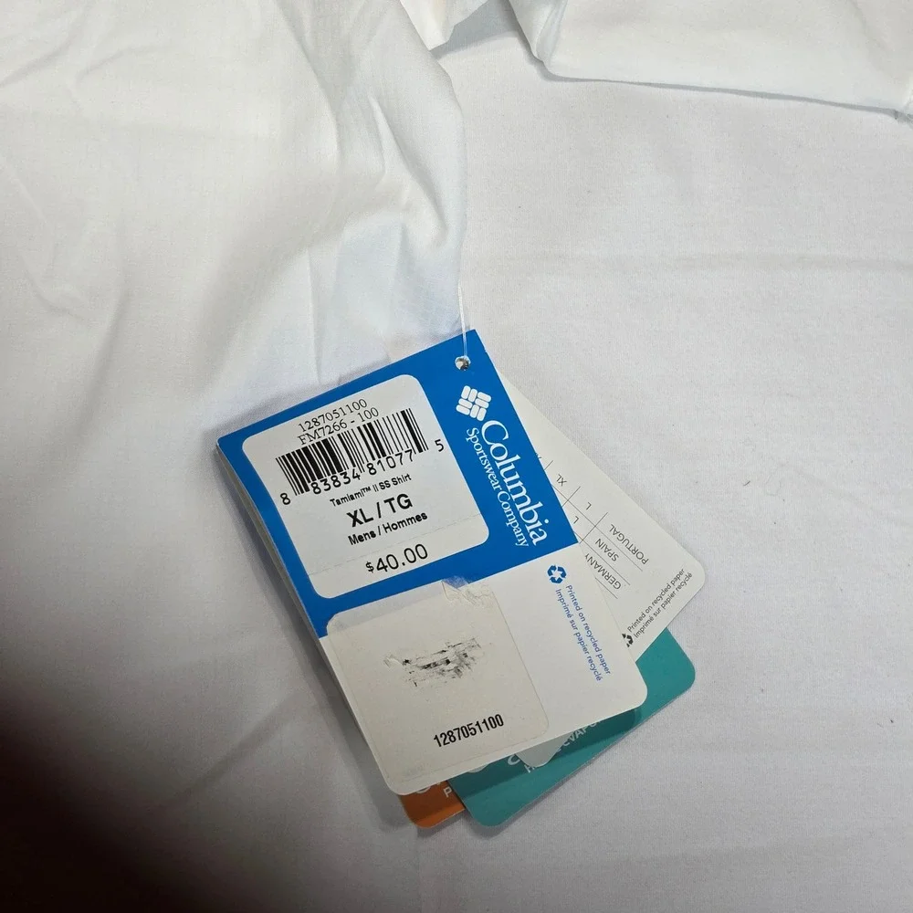 Columbia PFG Tamiami II Fishing Shirt Mens XL White Short Sleeve UPF 40 FM7266‎